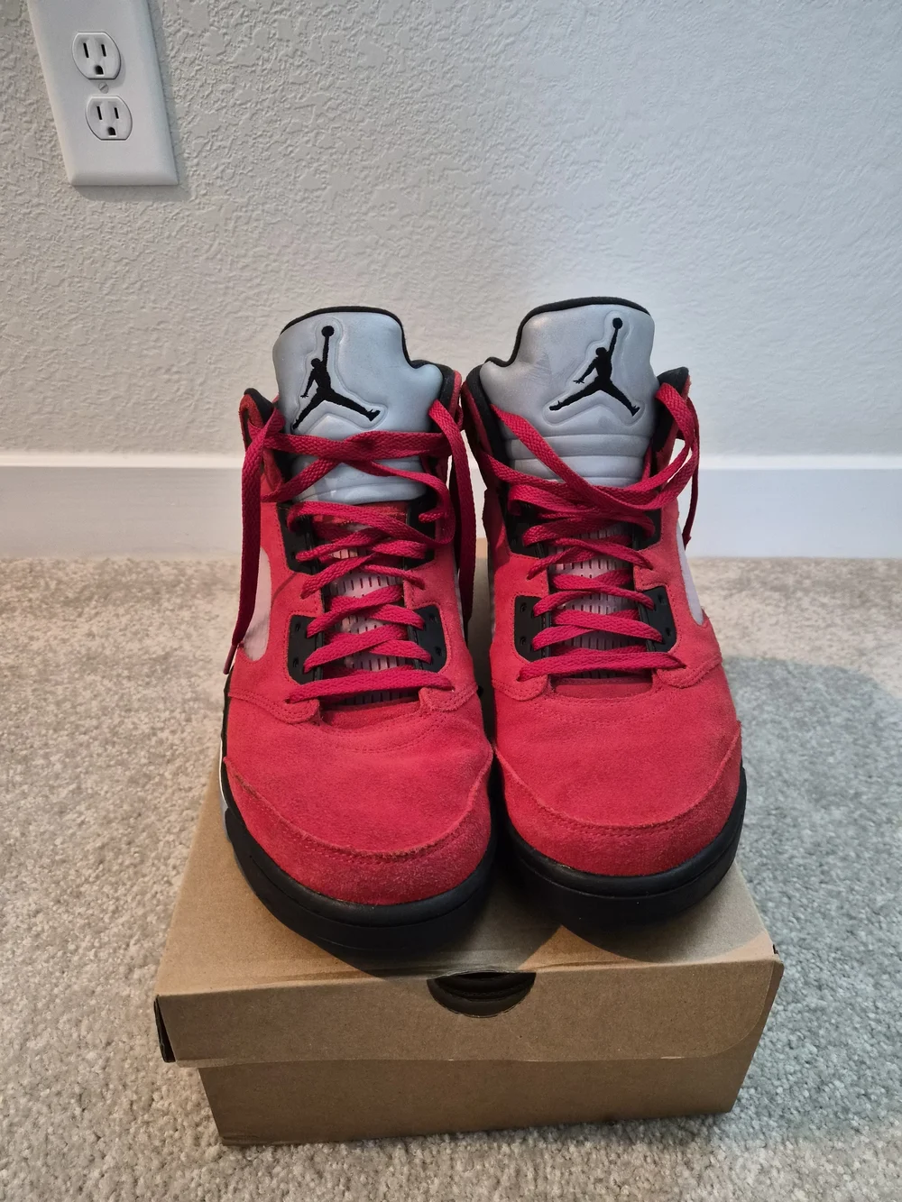 Air Jordan Red Suede Sneakers with Black Jumpman